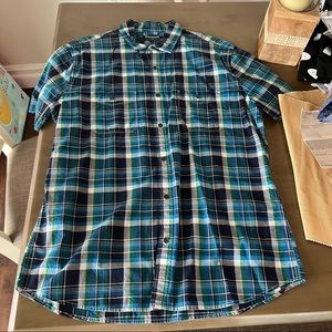 Express Mens Plaid Short Sleeve Button Up Shirt L